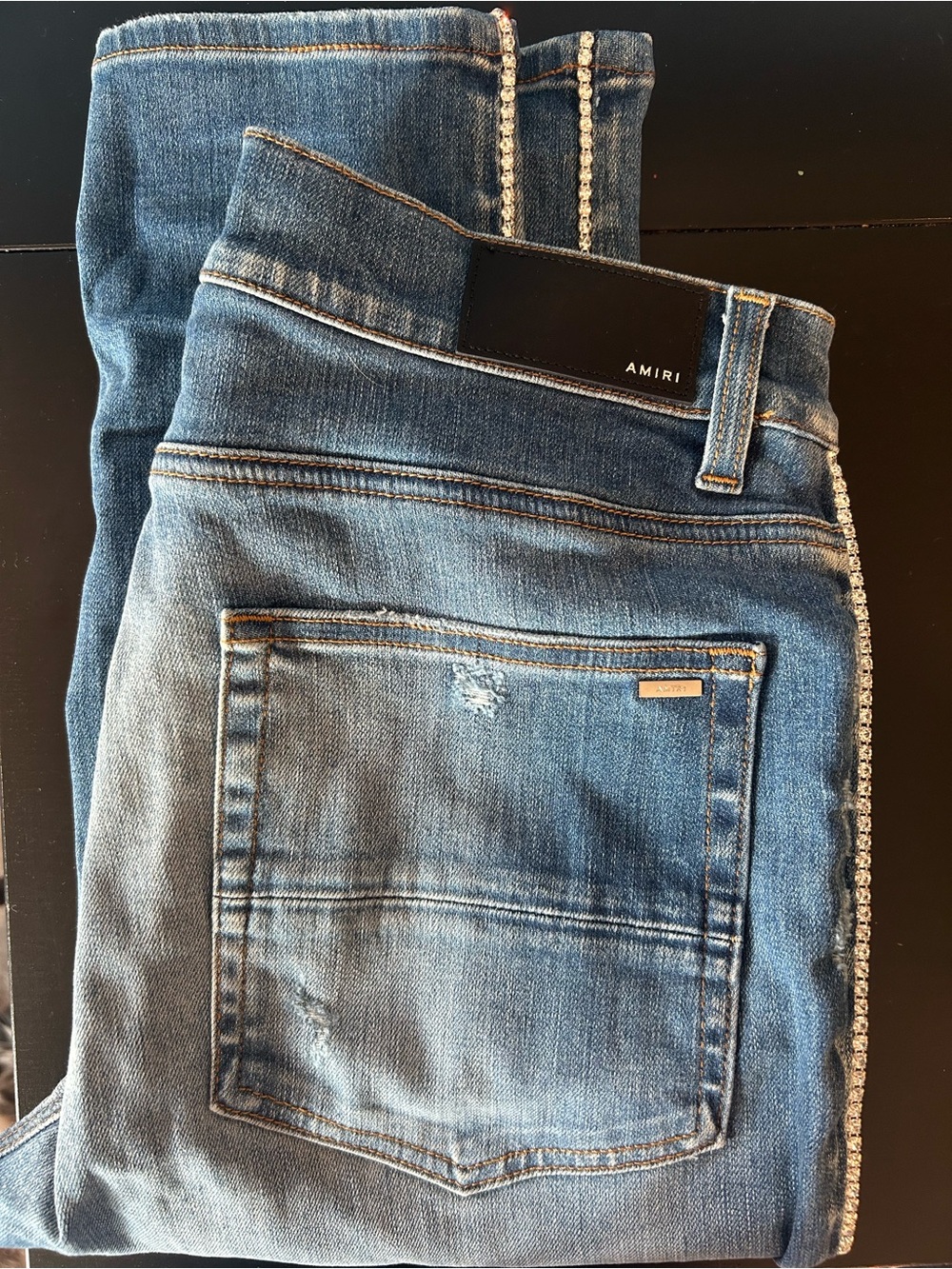 AMIRI slim-fit crystal track denim jeans